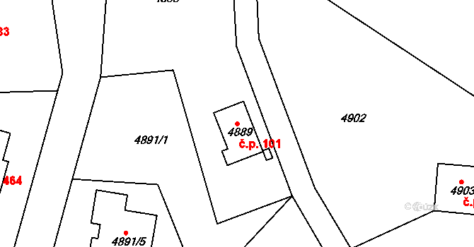Lískovec 101, Frýdek-Místek na parcele st. 4889 v KÚ Lískovec u Frýdku-Místku, Katastrální mapa