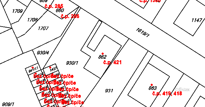 Litovel 421 na parcele st. 862 v KÚ Litovel, Katastrální mapa