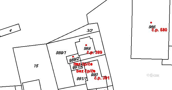 Drahovice 399, Karlovy Vary na parcele st. 988 v KÚ Drahovice, Katastrální mapa