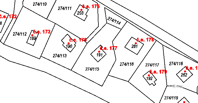 Skalka 177, Cheb na parcele st. 191 v KÚ Skalka u Chebu, Katastrální mapa