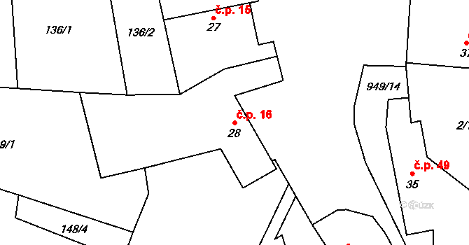Zavidov 16 na parcele st. 28 v KÚ Zavidov, Katastrální mapa