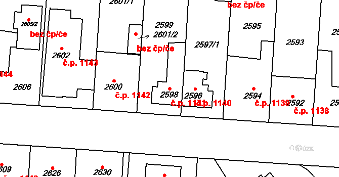 Horní Počernice 1141, Praha na parcele st. 2598 v KÚ Horní Počernice, Katastrální mapa