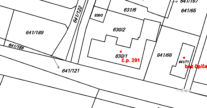 Satalice 291, Praha na parcele st. 630/1 v KÚ Satalice, Katastrální mapa