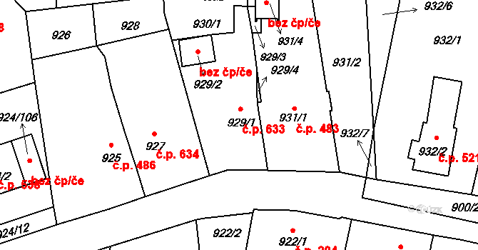 Suchdol nad Lužnicí 633 na parcele st. 929/1 v KÚ Suchdol nad Lužnicí, Katastrální mapa
