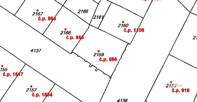 Vinohrady 866, Praha na parcele st. 2159 v KÚ Vinohrady, Katastrální mapa