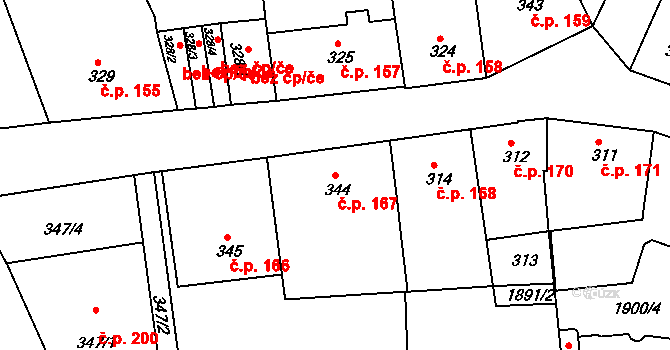 Příbram II 167, Příbram na parcele st. 344 v KÚ Příbram, Katastrální mapa