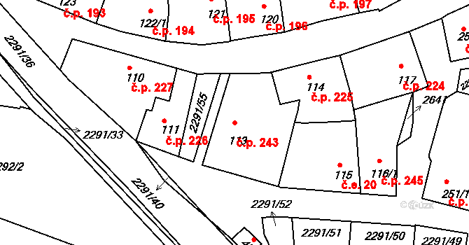 Rožmitál pod Třemšínem 243 na parcele st. 113 v KÚ Rožmitál pod Třemšínem, Katastrální mapa