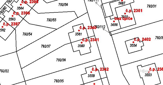 Dvůr Králové nad Labem 2341 na parcele st. 3560 v KÚ Dvůr Králové nad Labem, Katastrální mapa