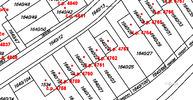 Chomutov 4762 na parcele st. 1640/22 v KÚ Chomutov I, Katastrální mapa
