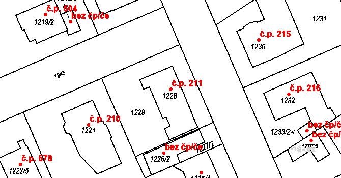 Černice 211, Plzeň na parcele st. 1228 v KÚ Bručná, Katastrální mapa