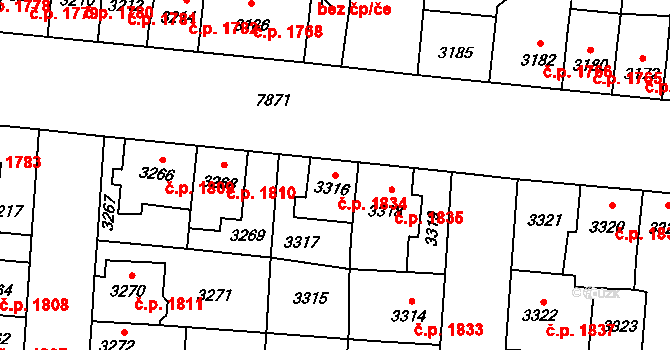 Prostějov 1834 na parcele st. 3316 v KÚ Prostějov, Katastrální mapa