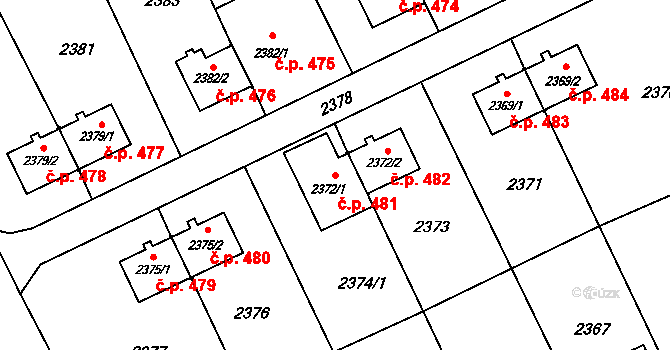 Prostřední Suchá 481, Havířov na parcele st. 2372/1 v KÚ Prostřední Suchá, Katastrální mapa
