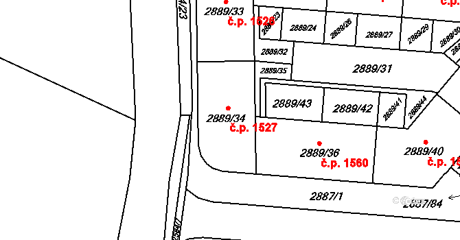 Kyje 1527, Praha na parcele st. 2889/34 v KÚ Kyje, Katastrální mapa