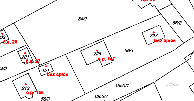 Nekmíř 147 na parcele st. 226 v KÚ Nekmíř, Katastrální mapa