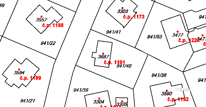 Sušice II 1191, Sušice na parcele st. 3687 v KÚ Sušice nad Otavou, Katastrální mapa