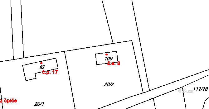 Srlín 8, Bernartice na parcele st. 109 v KÚ Srlín, Katastrální mapa