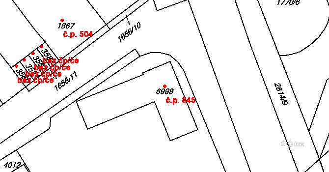 Chrudim III 845, Chrudim na parcele st. 6999 v KÚ Chrudim, Katastrální mapa