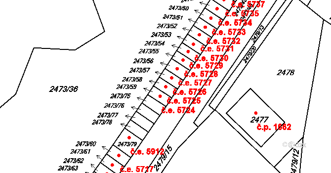 Kadaň 5725 na parcele st. 2473/58 v KÚ Kadaň, Katastrální mapa