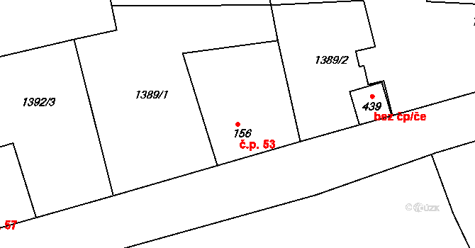 Úročnice 53, Benešov na parcele st. 156 v KÚ Úročnice, Katastrální mapa