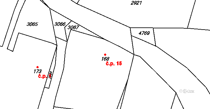 Předbořice 15, Kamberk na parcele st. 168 v KÚ Kamberk, Katastrální mapa