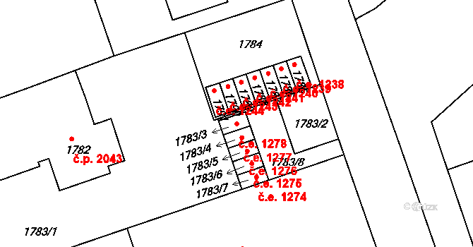 Tábor 1278 na parcele st. 1783/3 v KÚ Tábor, Katastrální mapa