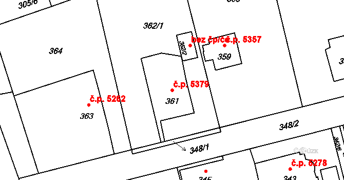 Třebovice 5379, Ostrava na parcele st. 361 v KÚ Třebovice ve Slezsku, Katastrální mapa