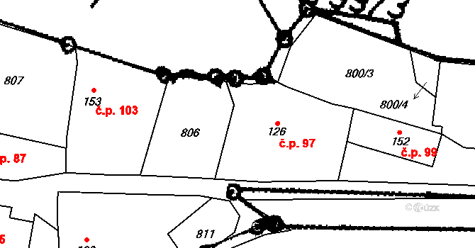 Smetanova Lhota 97 na parcele st. 126 v KÚ Smetanova Lhota, Katastrální mapa