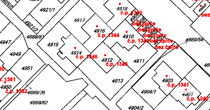 Žďár nad Sázavou 7 1345, Žďár nad Sázavou na parcele st. 4912 v KÚ Město Žďár, Katastrální mapa