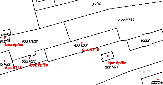 Jihlava 5715 na parcele st. 6221/85 v KÚ Jihlava, Katastrální mapa