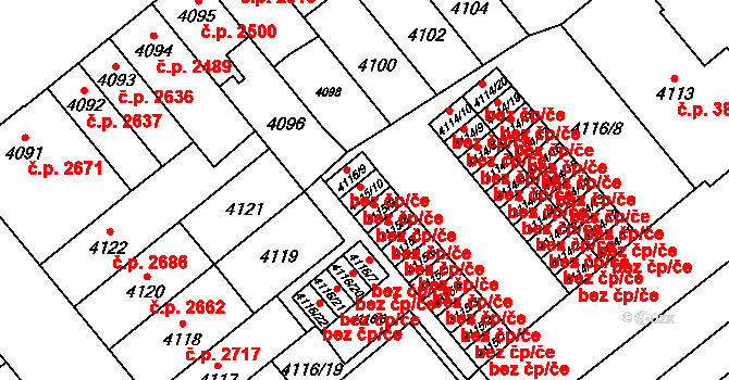 Brno 45572909 na parcele st. 4115/10 v KÚ Židenice, Katastrální mapa