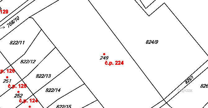 Horní Radechová 224 na parcele st. 249 v KÚ Horní Radechová, Katastrální mapa