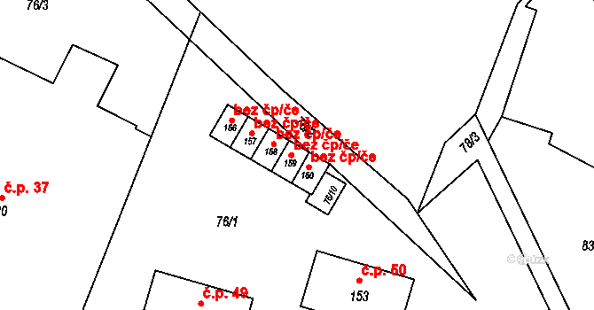 Bystřice 50408909 na parcele st. 158 v KÚ Ouběnice u Votic, Katastrální mapa