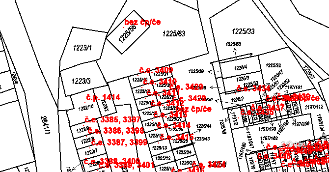 Prostřední Suchá 3430, Havířov na parcele st. 1225/30 v KÚ Prostřední Suchá, Katastrální mapa