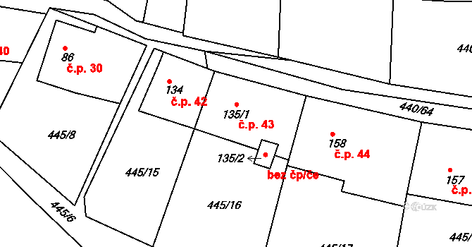 Smrkový Týnec 43, Rabštejnská Lhota na parcele st. 135/1 v KÚ Smrkový Týnec, Katastrální mapa