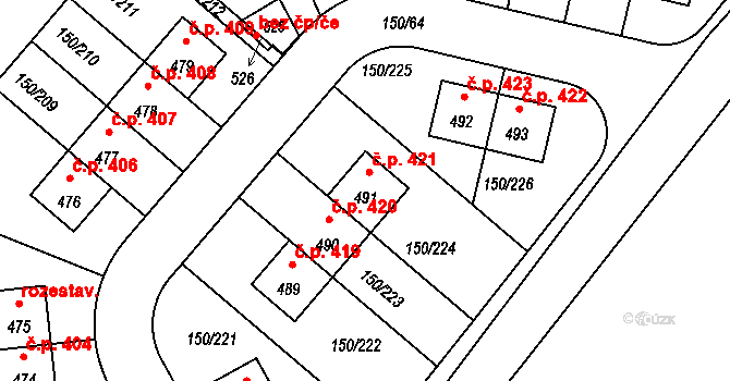 Mratín 421 na parcele st. 491 v KÚ Mratín, Katastrální mapa