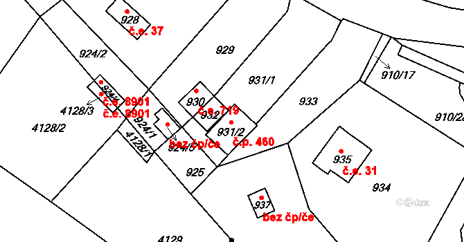 Brná 460, Ústí nad Labem na parcele st. 931/2 v KÚ Brná nad Labem, Katastrální mapa