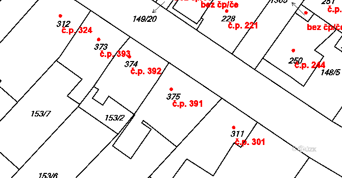 Neratovice 391 na parcele st. 375 v KÚ Neratovice, Katastrální mapa