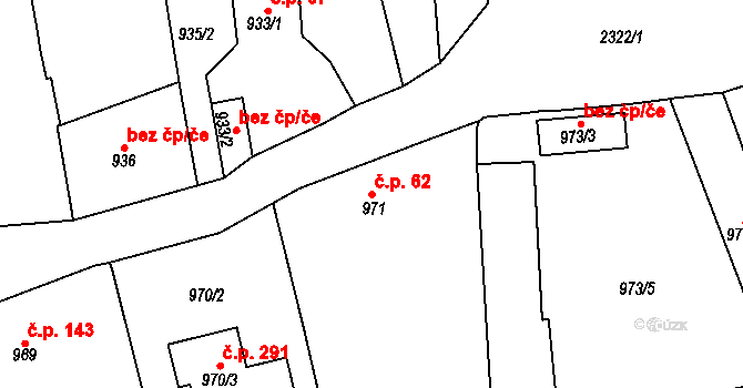 Velké Předměstí 62, Horšovský Týn na parcele st. 971 v KÚ Horšovský Týn, Katastrální mapa