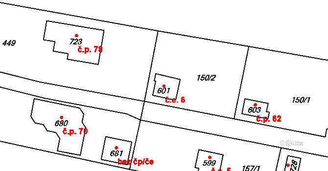 Sedlecko 6, Bušovice na parcele st. 601 v KÚ Sedlecko, Katastrální mapa