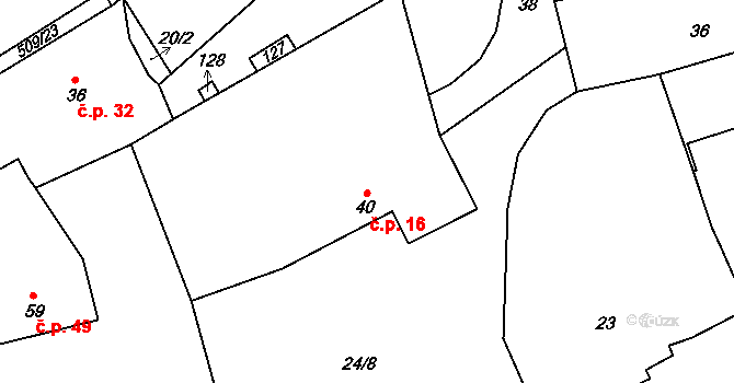 Kněžice 16 na parcele st. 40 v KÚ Kněžice u Ronova, Katastrální mapa