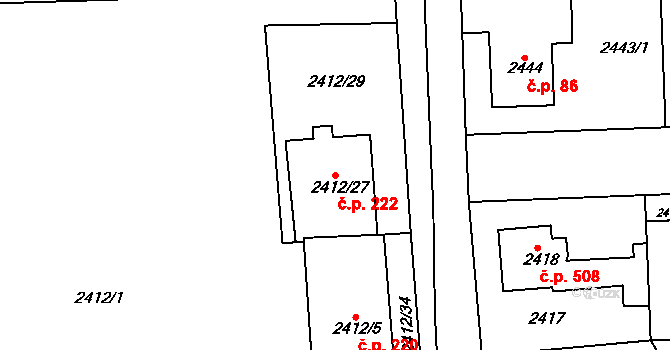 Cihelny 222, Jaroměř na parcele st. 2412/27 v KÚ Jaroměř, Katastrální mapa