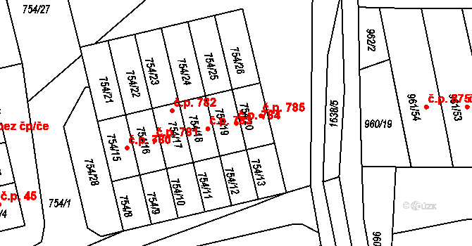 Hronov 784 na parcele st. 754/19 v KÚ Hronov, Katastrální mapa