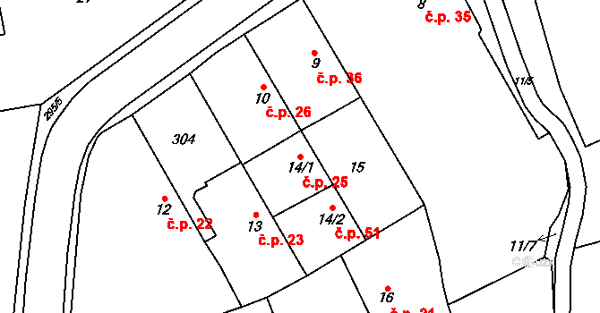 Blato 25, Mikulovice na parcele st. 14/1 v KÚ Blato, Katastrální mapa
