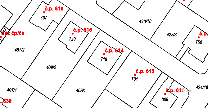 Sezemice 614 na parcele st. 719 v KÚ Sezemice nad Loučnou, Katastrální mapa