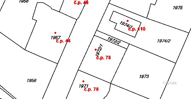 Podlesí 75, Holice na parcele st. 1972/1 v KÚ Holice v Čechách, Katastrální mapa