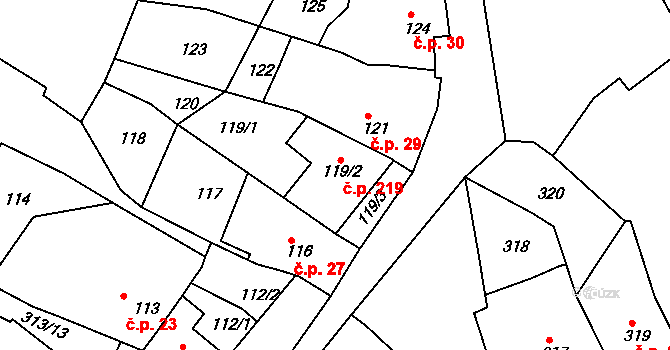 Horákov 219, Mokrá-Horákov na parcele st. 119/2 v KÚ Horákov, Katastrální mapa
