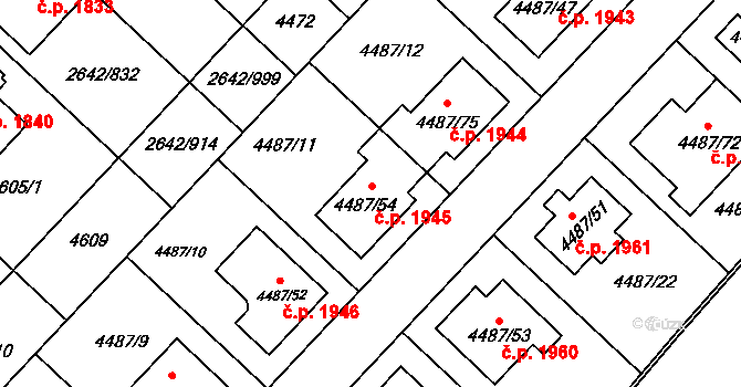 Kuřim 1945 na parcele st. 4487/54 v KÚ Kuřim, Katastrální mapa