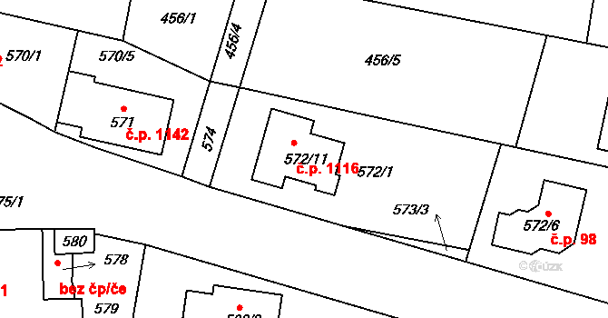 Velké Pavlovice 1116 na parcele st. 572/11 v KÚ Velké Pavlovice, Katastrální mapa