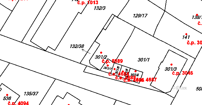 Jihlava 5689 na parcele st. 301/2 v KÚ Bedřichov u Jihlavy, Katastrální mapa