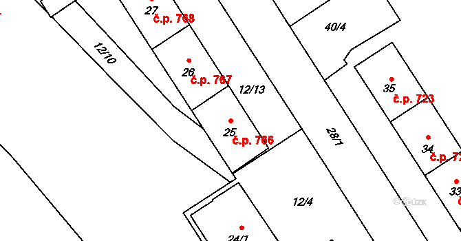 Kopřivnice 766 na parcele st. 25 v KÚ Kopřivnice, Katastrální mapa